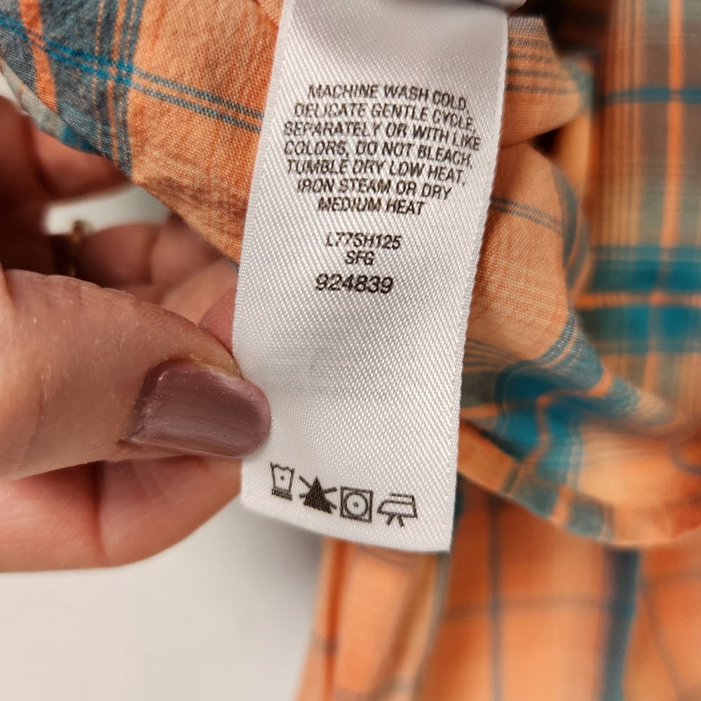 Cabela's Orange and Teal Plaid Short-Sleeve Button-Down Shirt, Size M - Picture 6 of 7
